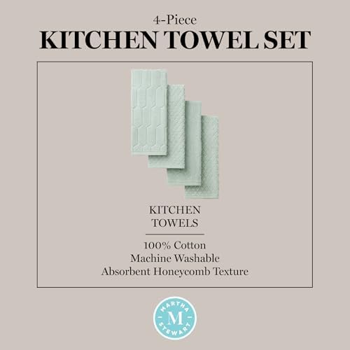 Martha Stewart Honeycomb Chambray Textured Kitchen Towel 4-Pack Set, 100% Cotton - Image 5