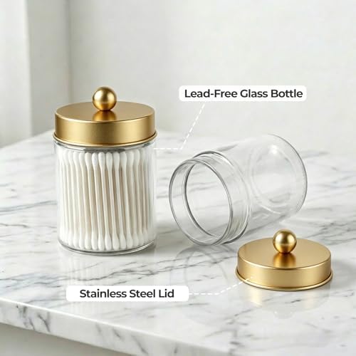 Amolliar Clear Glass Apothecary Jar Qtip Holder w/Metal Lids - Image 2