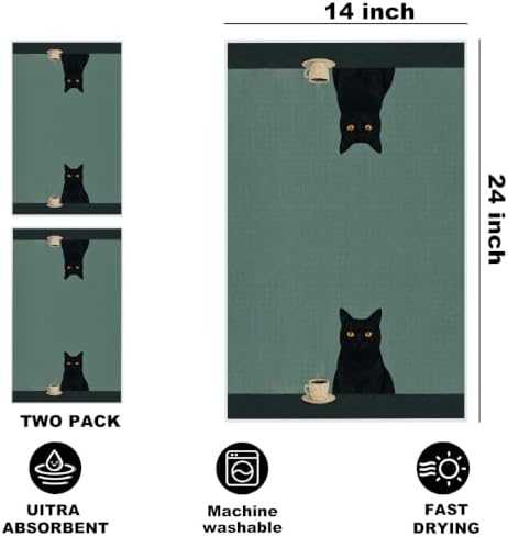 2 Pcs Vintage Coffee Cat Kitchen Towels, Cat Gift Reusable Hand Towels - Image 2