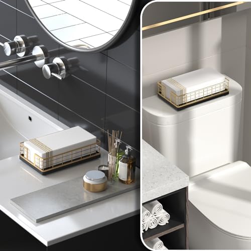 Wican Guest Towel Holder Tray for Bathroom, Oak and Iron Napkins Holder - Image 2