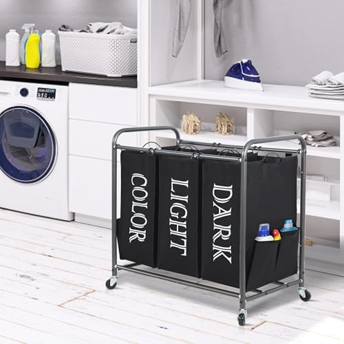 STORAGE MANIAC 3 Section Laundry Sorter, 35.6 Gal Laundry Hamper Cart - Image 6