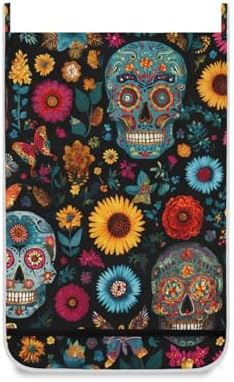Mexican Skulls and Flowers Hanging Laundry Hamper Door Hampers Bag Basket - Image 2