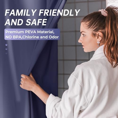 AmazerBath Navy Blue Shower Curtain, Thick PEVA, Heavy Duty Waterproof 72x72 - Image 3