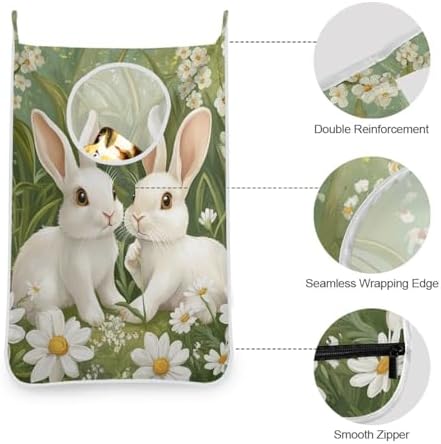 Green Easter Bunny Daisy Door Hanging Laundry Hamper Bag - Image 5