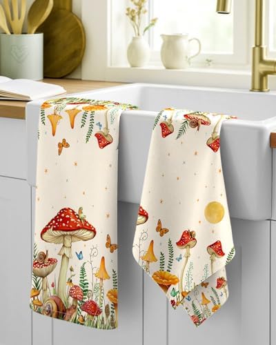 Miss Adola 150GSM Flour Sack Kitchen Towels Set of 2, Mushroom Moon - Image 2
