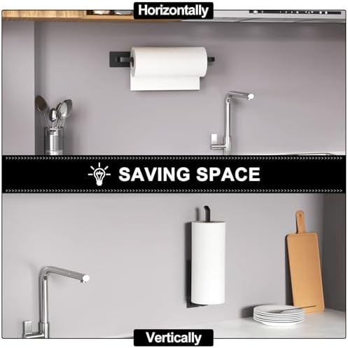 Paper Towel Holder Under Cabinet, Self-Adhesive or Drilling, Matte Black - Image 3
