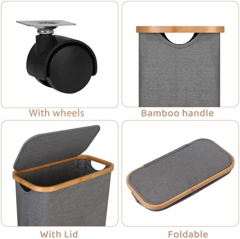 Slim Laundry Basket with Wheels, Narrow Hampers - Image 2