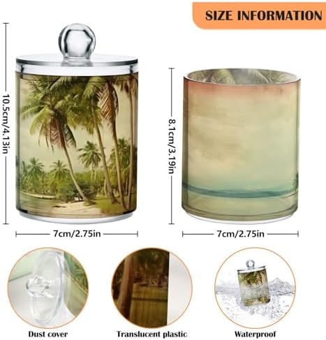 2 Pack Apothecary Jars Bathroom Vintage Palm Trees Qtip Holder Dispenser Clear - Image 3