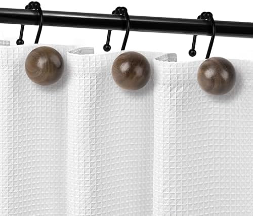 Sunlit Boho Wood Beads Decorative Shower Curtain Hooks, Shower Curtain Rings - Image 5