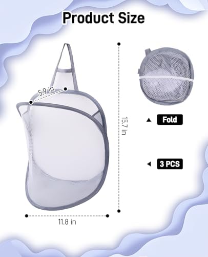 3 Pack Small Hanging Laundry Bag, Foldable Mini Mesh Laundry Hamper Basket - Image 3