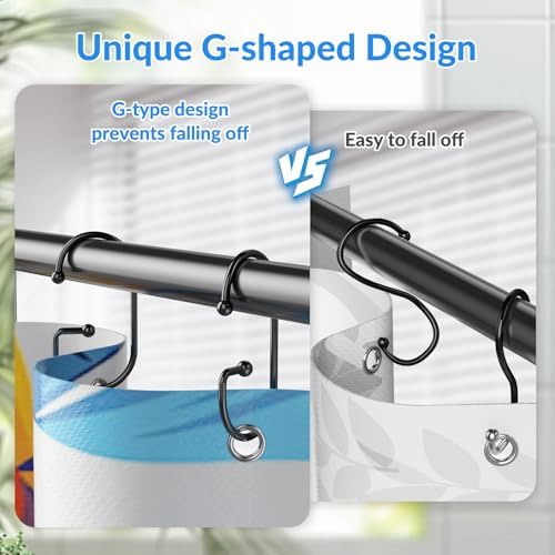 OEH Shower Curtain Hooks, Durable G Shape Black Shower Curtain Hooks Rust Proof - Image 4
