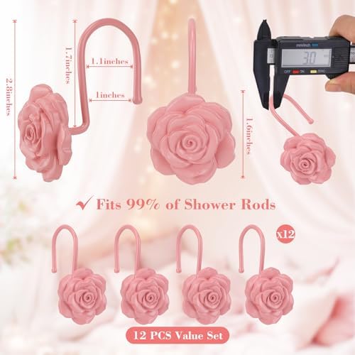 Metal Rose Shower Curtain Hooks, Rust-Resistant Hooks - Image 3