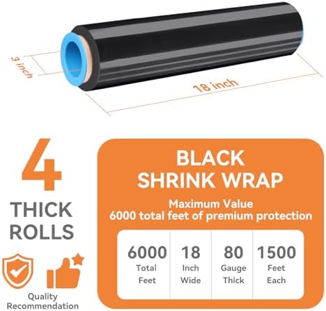 Black Plastic Stretch/Shrink Wrap Roll 18" x 1500' 4 Rolls - Image 4