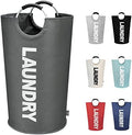 DOKEHOM 90L Large Laundry Basket Bag, Collapsible Tall Hamper, Dark Grey by DOKEHOM