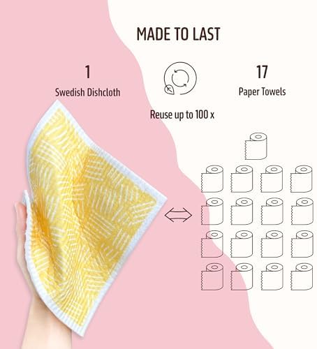 Swedish Dishcloths for Kitchen, 5 Pack Reusable Paper Towels Washable, Super - Image 4