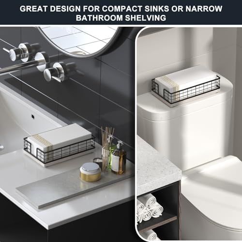 Wican Guest Towel Holder Tray for Bathroom, Ash and Iron Napkins Holder - Image 2