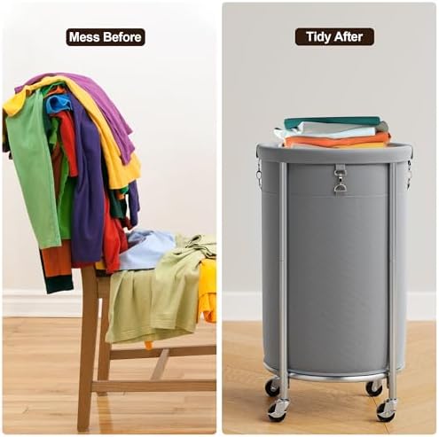 ELYKEN Laundry Basket with Wheels, Round Rolling Laundry Hamper - Image 7