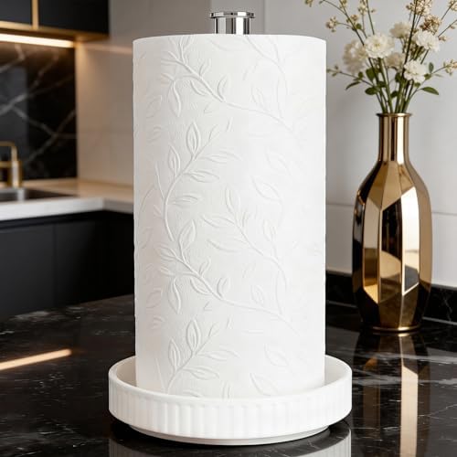 Paper Towel Holder, Ceramic Heavy Plate Base Wobble-Free, Roll Stand-Silver by VROOMIUM-BETTERDESIGN