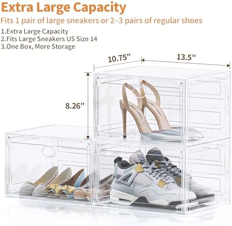 8 Pack Rigid Plastic Clear Stackable Shoe Storage Organizer Boxes - Image 5
