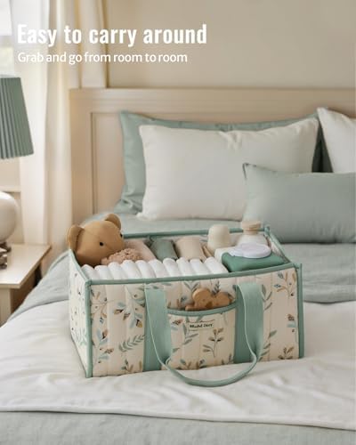 Blissful Diary Leaf Diaper Caddy Organizer, Storage Basket, Sage Leaf - Image 4