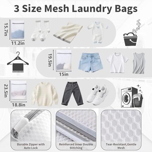 150L Laundry Bag Backpack with 3 Sizes Mesh Wash Bags and Shoulder Straps - Image 3