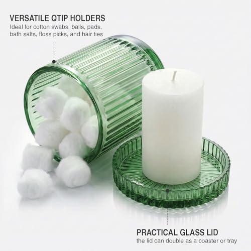 Green Thick Glass Bathroom Qtip Holder, 2 Pack - Image 3