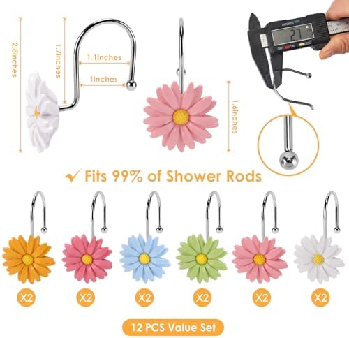 Flower Shower Curtain Hooks, 12 Pack Rustproof Stainless Steel Decorative - Image 3