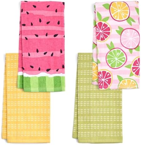 Ritz 4-Piece Kitchen Towel Set, Citrus Fruit & Watermelon Stripe Prints by RITZ