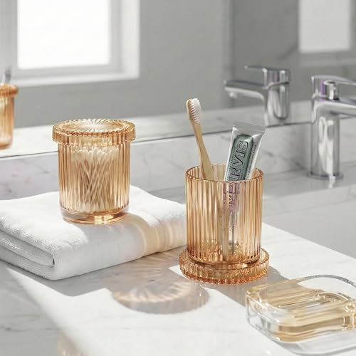 Amber Thick Glass Bathroom Qtip Holder, 2 Pack - Image 6