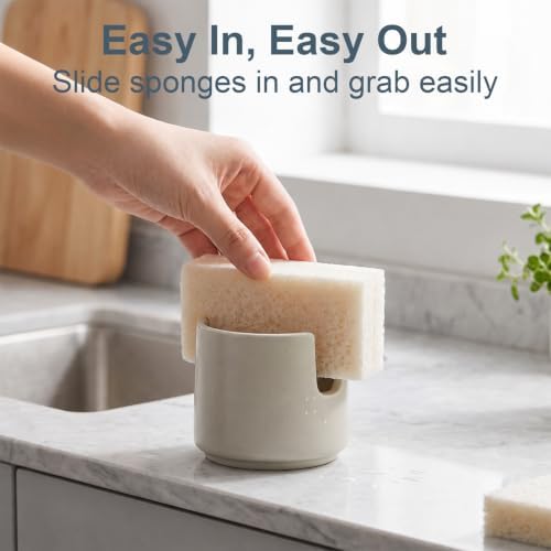 ONEMORE Ceramic Sponge Holder for Kitchen Sink, Kitchen Sink Organizer - Image 5