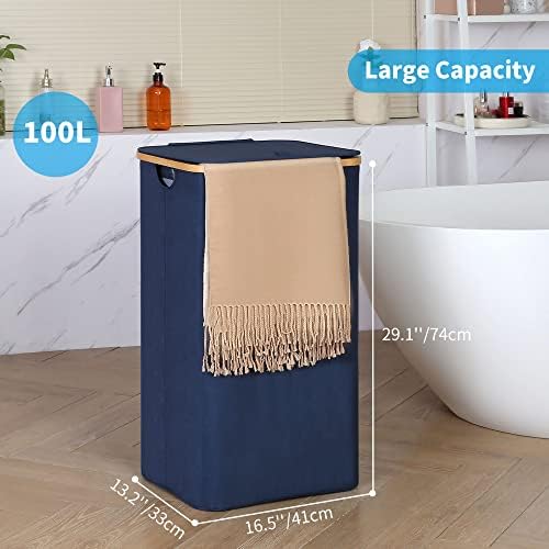 efluky Laundry Basket with Lid and Removable Bag, 100L Tall Laundry Hamper with - Image 3