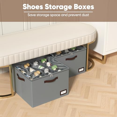 OIAHOMY 2 Pack Shoe Organizer for Closet, Large Foldable Shoe Storage Bins - Image 2