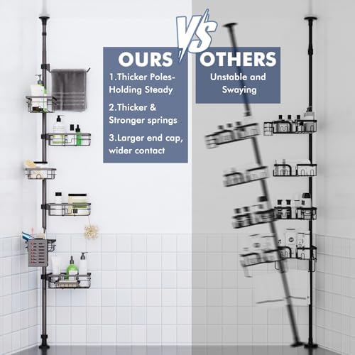 Corner Shower Caddy Tension Pole, Bathroom Organizer and Storage - Image 4