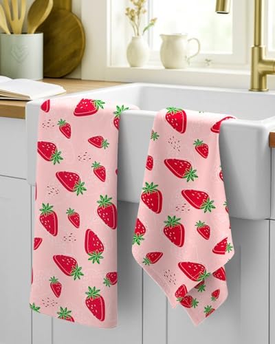 Miss Adola 150GSM Flour Sack Kitchen Towels Set of 2, Line Strawberry - Image 2