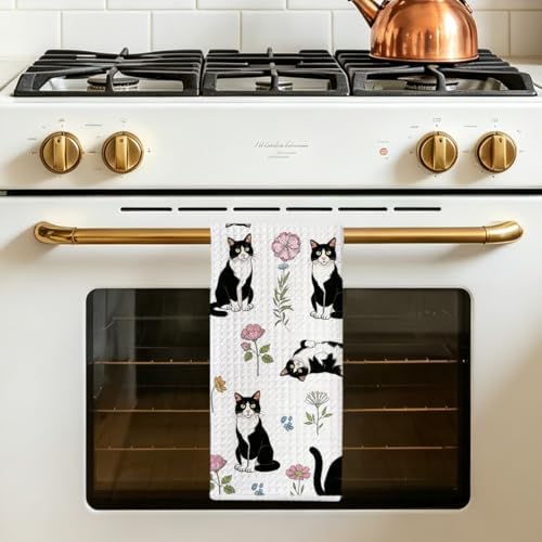 Jztco Cat Kitchen Towels, Floral Cats Gifts Reusable Hand Towels - Image 5