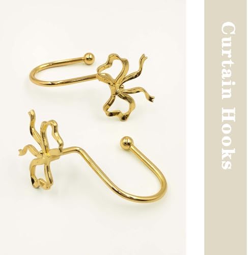 Gold Bow Shower Curtain Hooks, 12 Pack Coquette Bathroom Decor, Decorative - Image 3