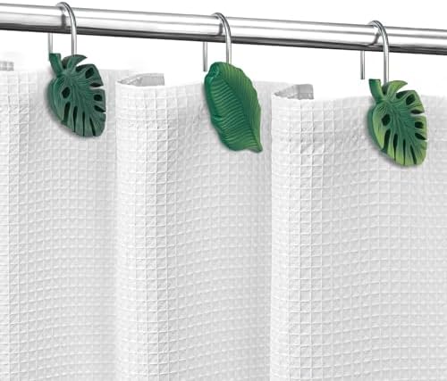 Tropical Leaf Decorative Shower Curtain Hooks Green Botanical Shower Curtain - Image 5