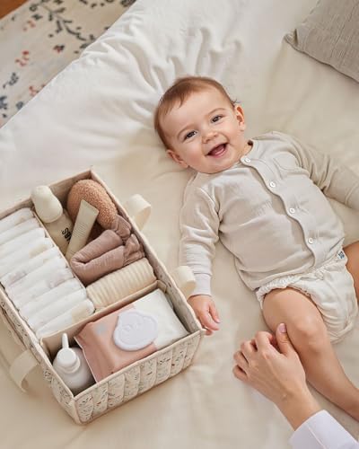 Blissful Diary Floral Diaper Caddy Organizer, Storage Basket, Floral Beige - Image 6