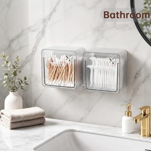 DASITON Wall Mounted Qtip Holder Dispenser, Adhesive No Drilling Cotton Swab - Image 4