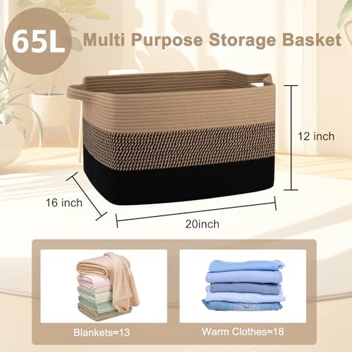 OIAHOMY Large Blanket Basket, 65L Cotton Rope Woven Laundry Basket, Toy Bin - Image 3
