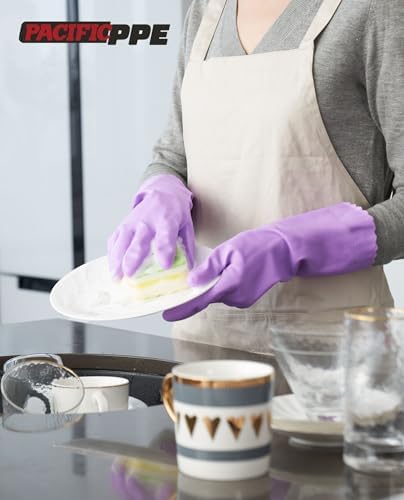 PACIFIC PPE 2 Pairs Dishwashing Gloves, Cotton Flocked Liner - Image 5