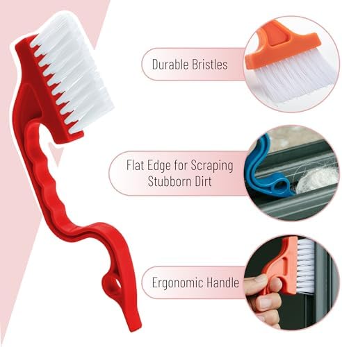 Slick- Window Track Cleaning Brush, 3 Pack, Ergonomic Handle, Built-in Scraper - Image 3