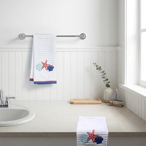 Ritz 2-Piece Cotton Velour Bathroom Hand Towel Set, Embroidered Seashell Trio - Image 7