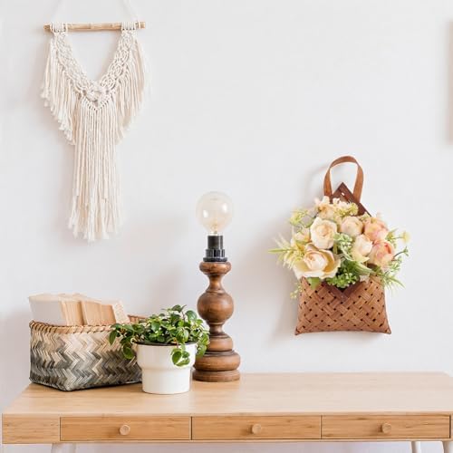 CRASPIRE Vintage Woven Wall Hanging Storage Basket Bamboo Dried Flower Wall Pot - Image 7