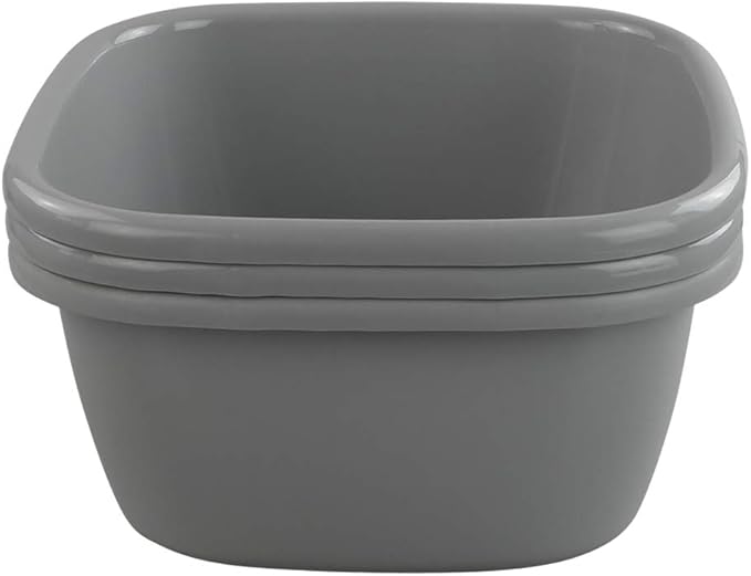 Set of 3 Plastic Wash Tub Dish Pan Basin, 16 Quart, Grey