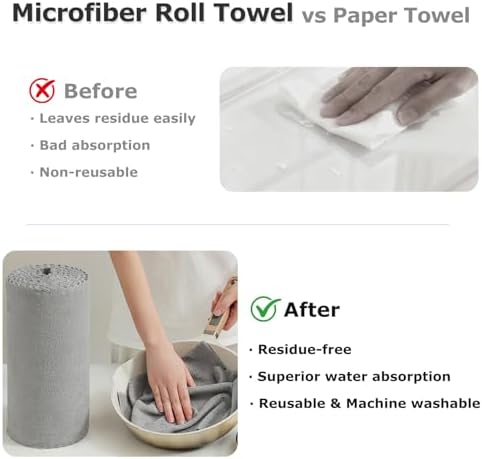 Jessy Home 80 Pack Reusable Paper Towels Grey Microfiber Cleaning Cloth Roll - Image 5