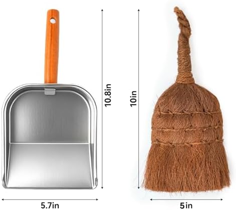 Mini Dustpan and Brush Set, Palm Fiber Handheld Small Broom and Metal Dustpan - Image 5