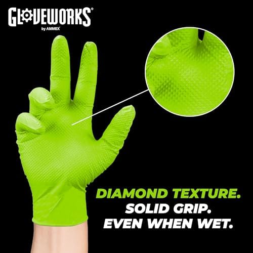 GLOVEWORKS Green Nitrile Gloves 8 Mil Heavy Duty Texture XL - Image 5