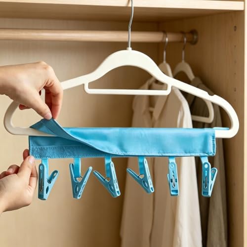 Mini Clothespins Travel Hangers 3-Pack Solid Blue, Foldable Portable Clothes - Image 7