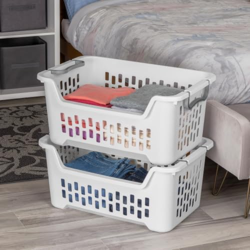 Sterilite Stacking Laundry Basket, Plastic Clothes Hamper, 6 Pack - Image 5